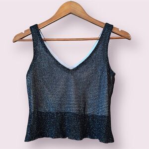JEFFREY & DARA Evenings By Tom Barra 90s Y2K Vintage Metallic Knit Crop Tank